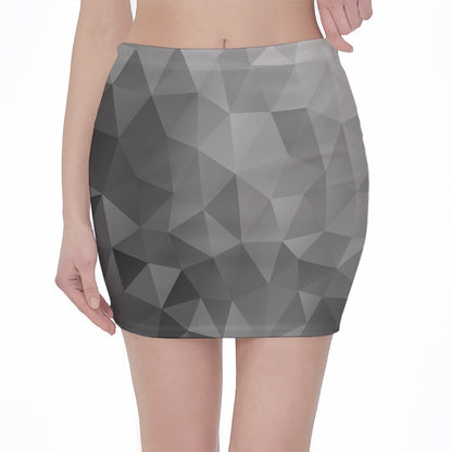 Grey Polygonal Geometric Print Pencil Mini Skirt