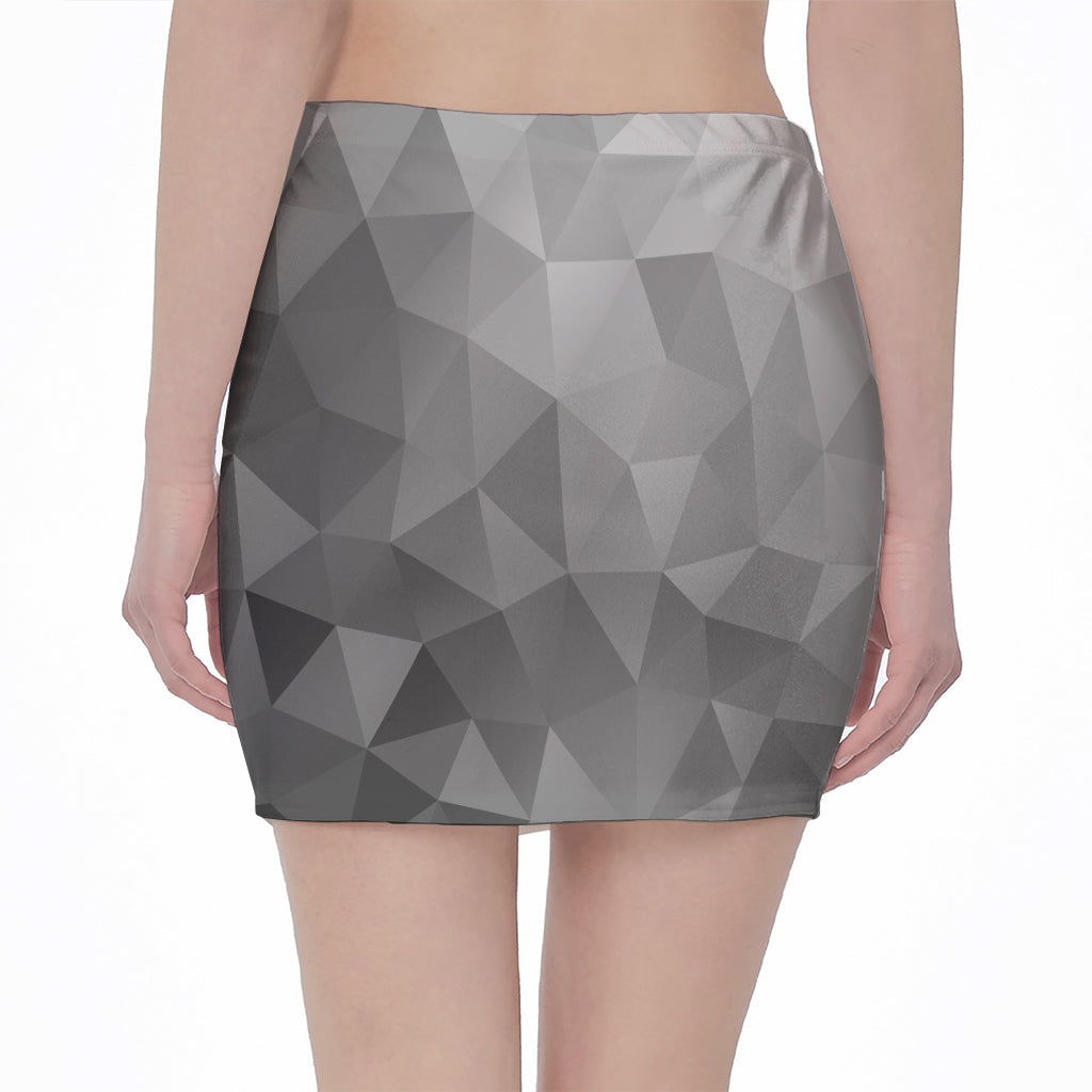 Grey Polygonal Geometric Print Pencil Mini Skirt