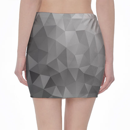 Grey Polygonal Geometric Print Pencil Mini Skirt