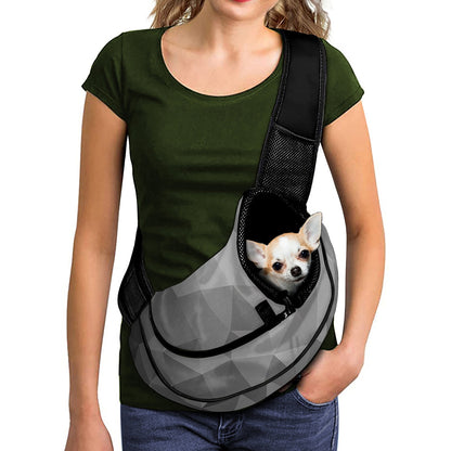 Grey Polygonal Geometric Print Pet Sling Carrier