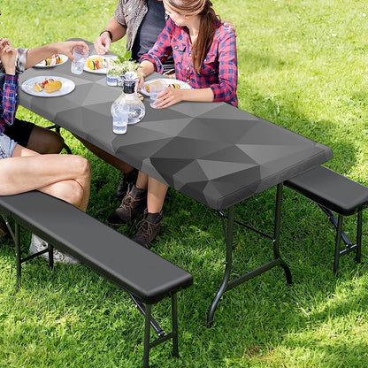 Grey Polygonal Geometric Print Picnic Table Cover