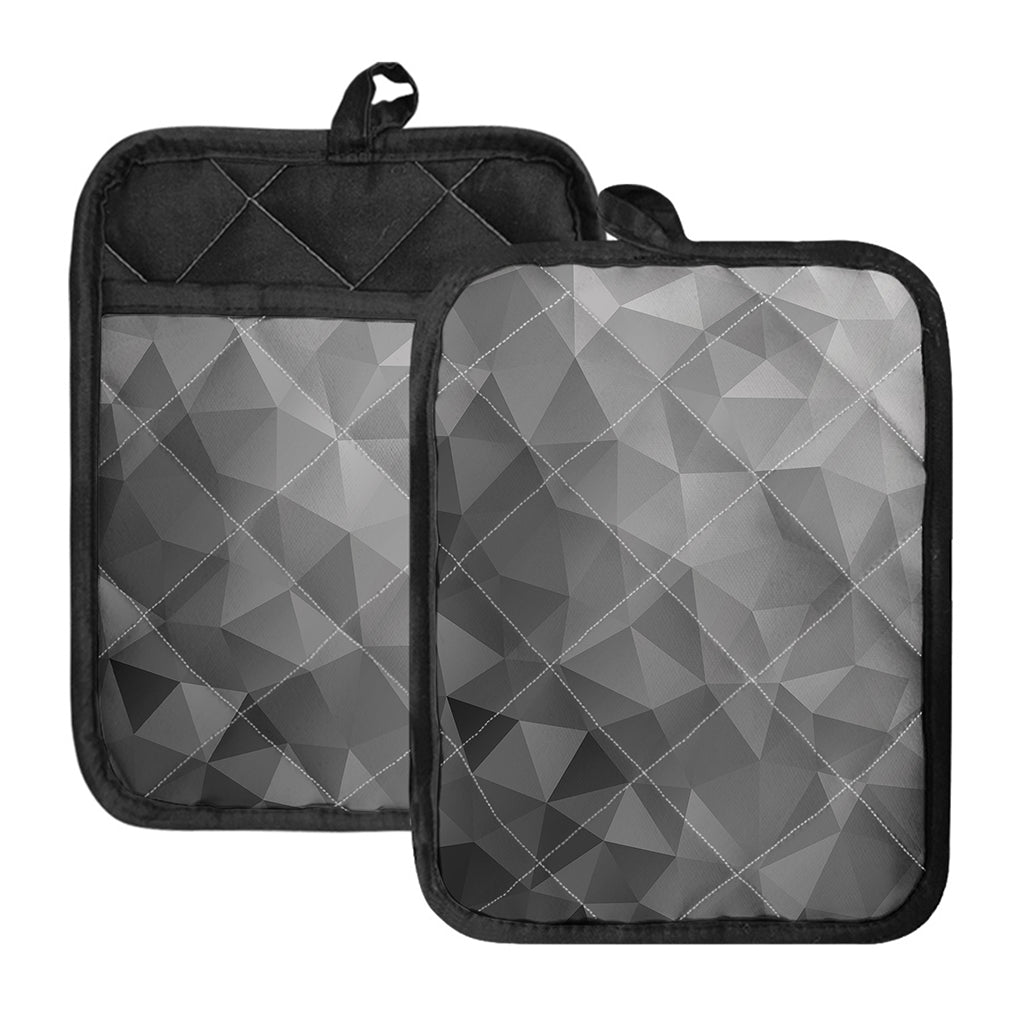 Grey Polygonal Geometric Print Pot Holders With Pocket