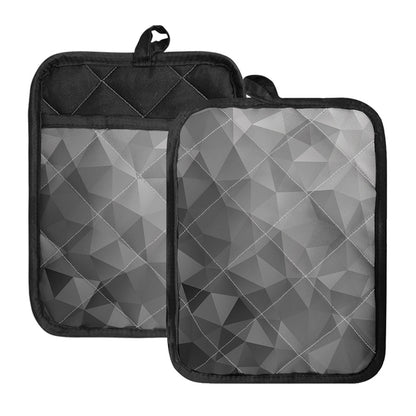 Grey Polygonal Geometric Print Pot Holders With Pocket