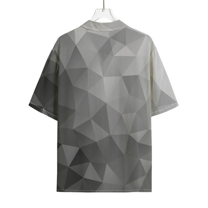 Grey Polygonal Geometric Print Rayon Hawaiian Shirt