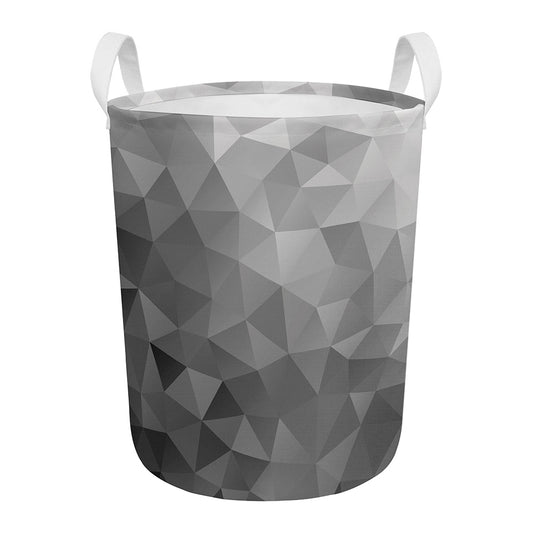 Grey Polygonal Geometric Print Round Laundry Basket
