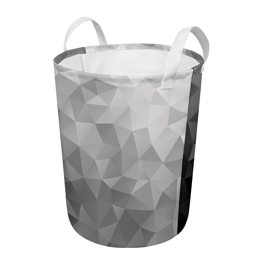 Grey Polygonal Geometric Print Round Laundry Basket