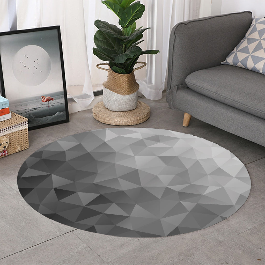 Grey Polygonal Geometric Print Round Rug