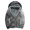 Grey Polygonal Geometric Print Sherpa Lined Zip Up Hoodie