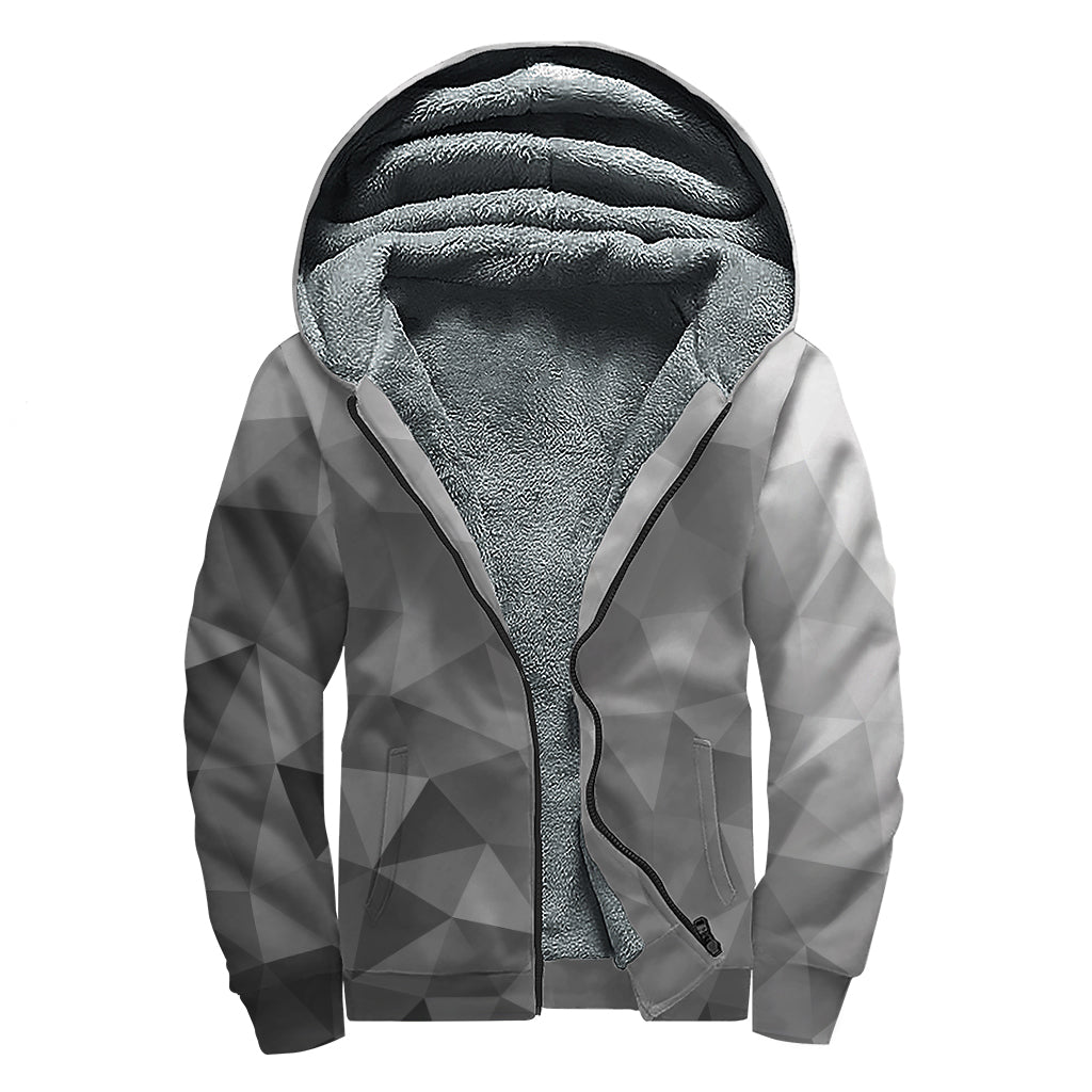 Grey Polygonal Geometric Print Sherpa Lined Zip Up Hoodie