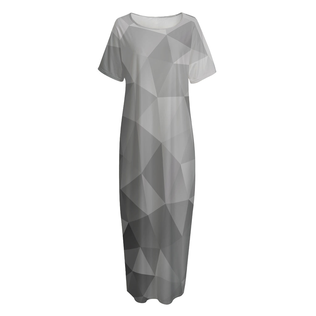 Grey Polygonal Geometric Print Short Sleeve Long Nightdress