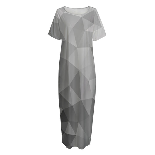 Grey Polygonal Geometric Print Short Sleeve Long Nightdress