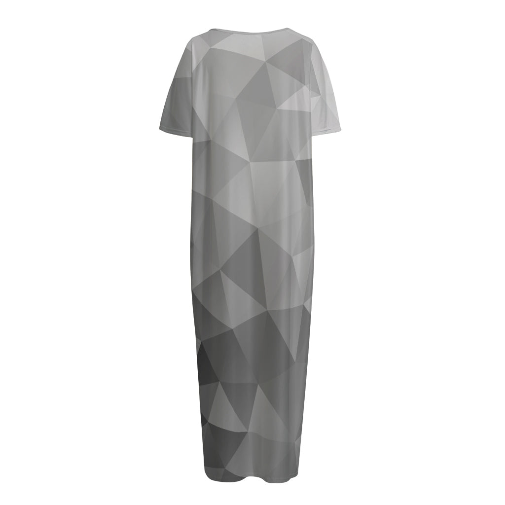 Grey Polygonal Geometric Print Short Sleeve Long Nightdress