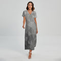 Grey Polygonal Geometric Print Short Sleeve Maxi Dress