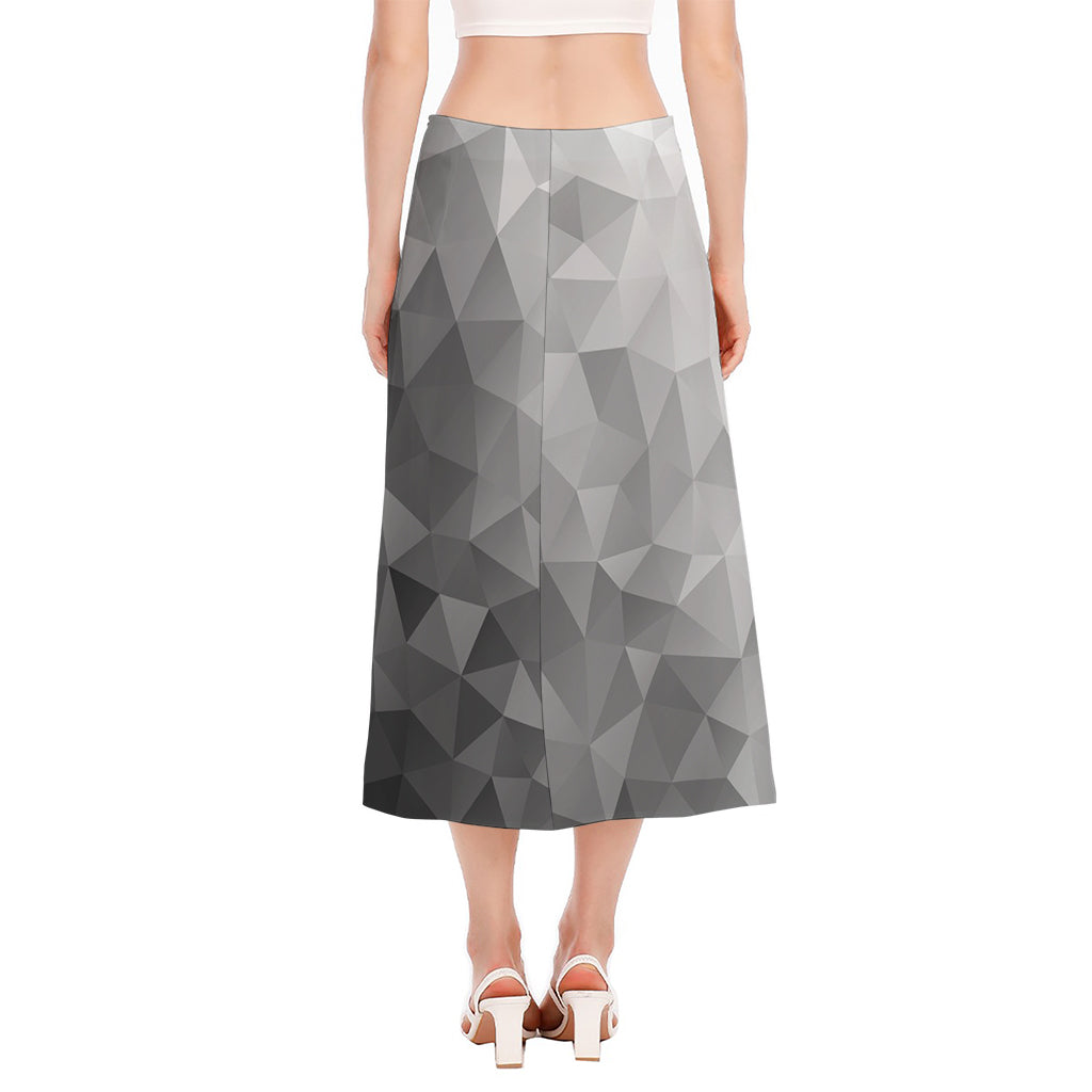Grey Polygonal Geometric Print Side Slit Midi Skirt