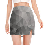 Grey Polygonal Geometric Print Side Slit Mini Skirt