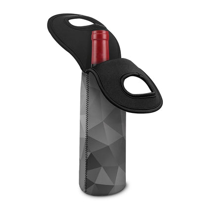 Grey Polygonal Geometric Print Single Neoprene Wine Tote