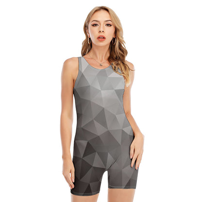 Grey Polygonal Geometric Print Sleeveless One Piece Swimsuit