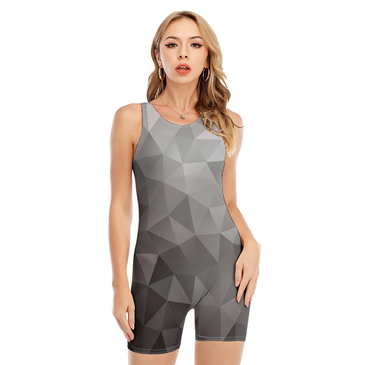 Grey Polygonal Geometric Print Sleeveless One Piece Swimsuit