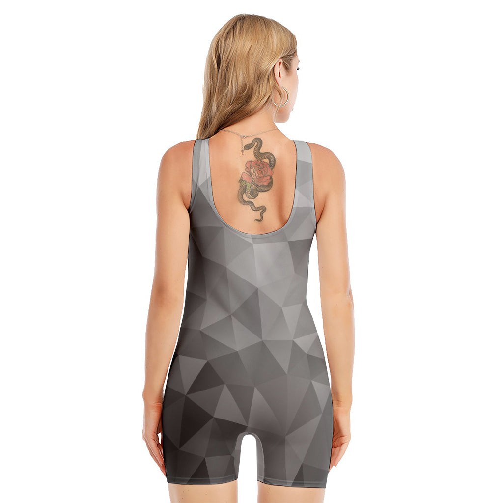 Grey Polygonal Geometric Print Sleeveless One Piece Swimsuit
