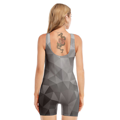 Grey Polygonal Geometric Print Sleeveless One Piece Swimsuit