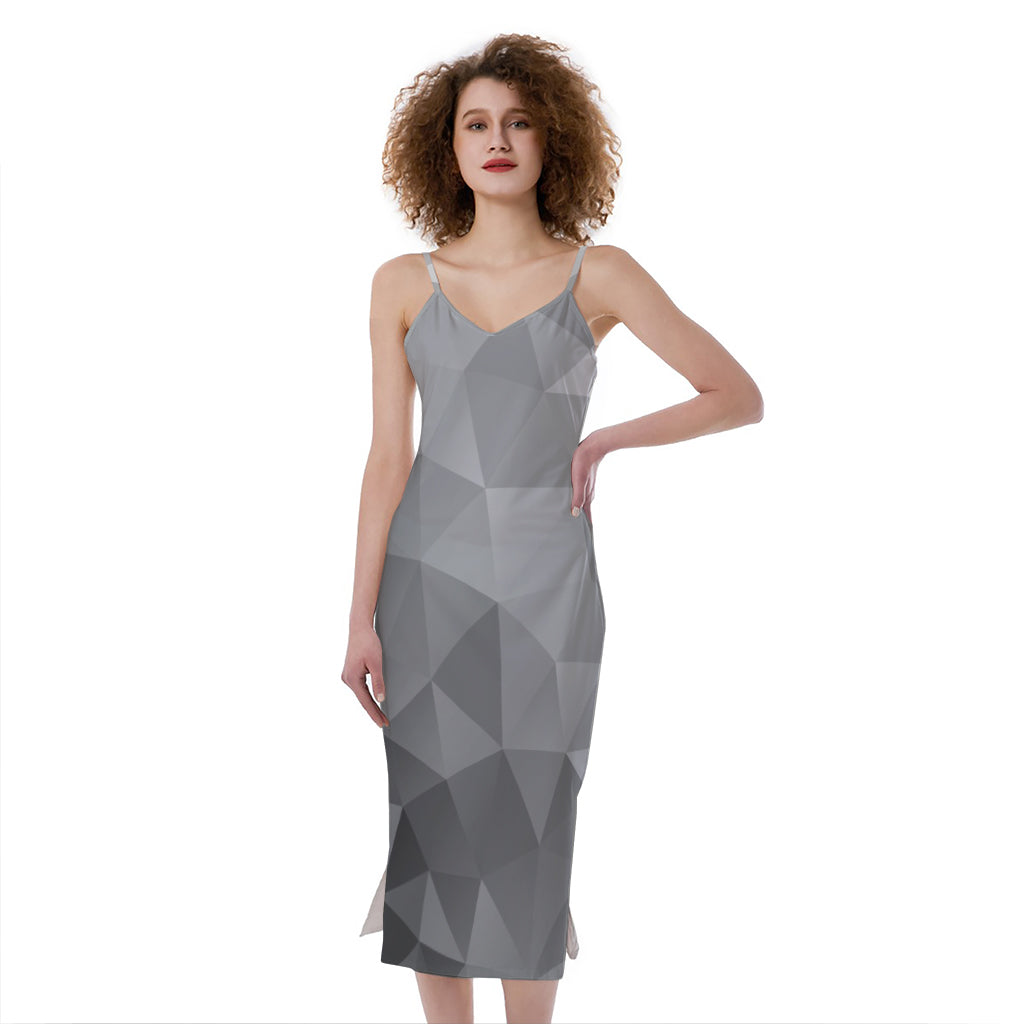 Grey Polygonal Geometric Print Slim Fit Midi Cami Dress