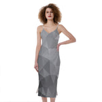 Grey Polygonal Geometric Print Slim Fit Midi Cami Dress