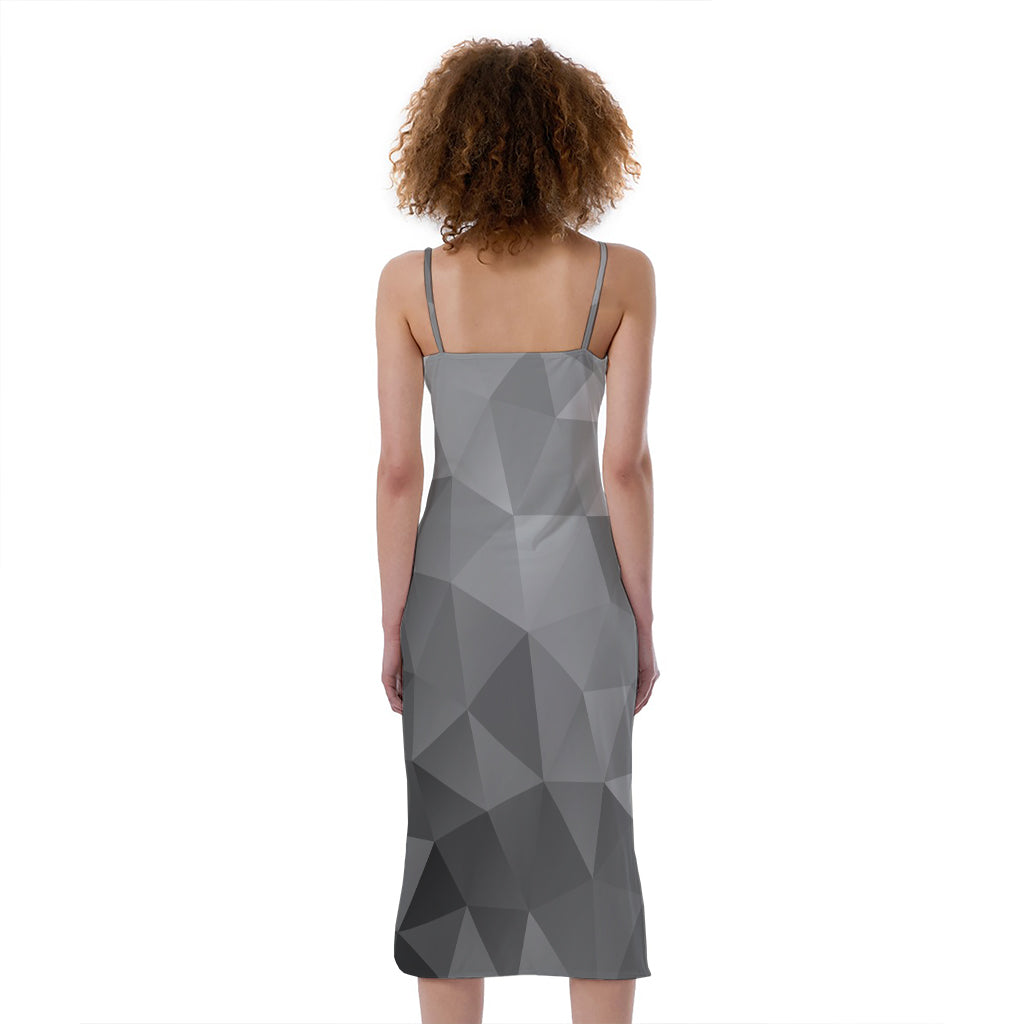 Grey Polygonal Geometric Print Slim Fit Midi Cami Dress
