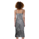 Grey Polygonal Geometric Print Slim Fit Midi Cami Dress