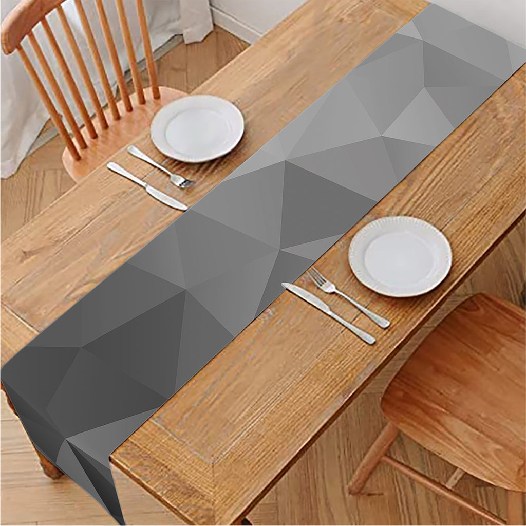 Grey Polygonal Geometric Print Table Runner