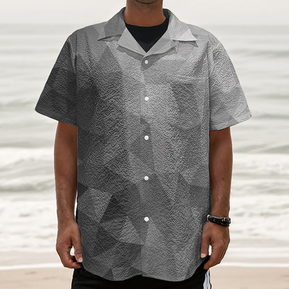 Grey Polygonal Geometric Print Textured Short Sleeve Shirt