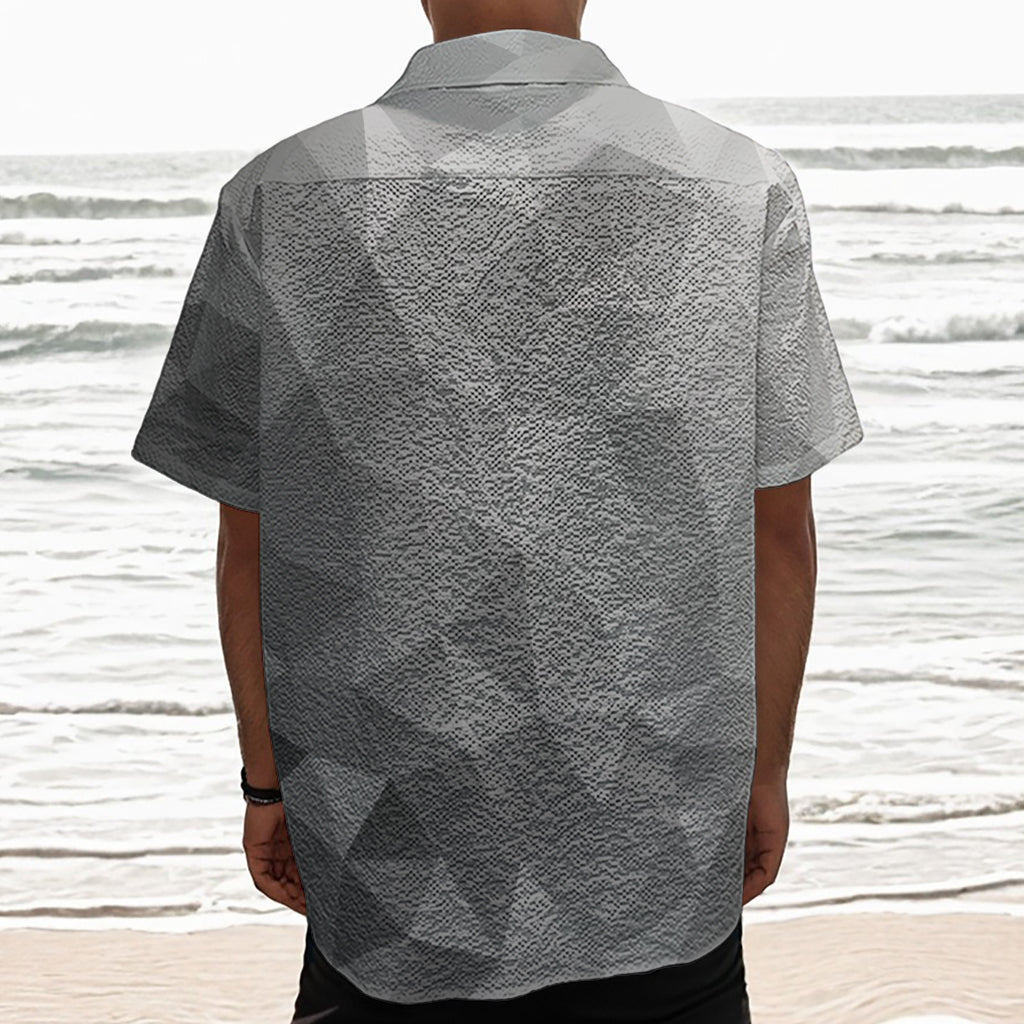 Grey Polygonal Geometric Print Textured Short Sleeve Shirt