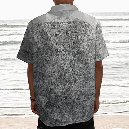 Grey Polygonal Geometric Print Textured Short Sleeve Shirt