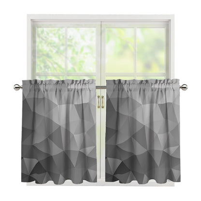 Grey Polygonal Geometric Print Tier Curtains