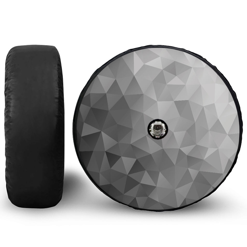 Grey Polygonal Geometric Print Tire Cover With Camera Hole