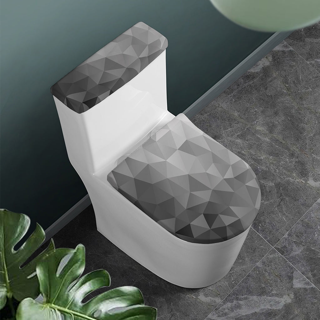 Grey Polygonal Geometric Print Toilet Lid And Tank Cover Set