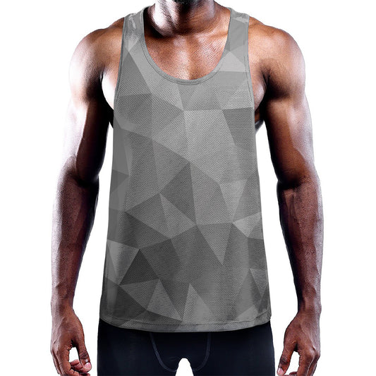 Grey Polygonal Geometric Print Training Tank Top