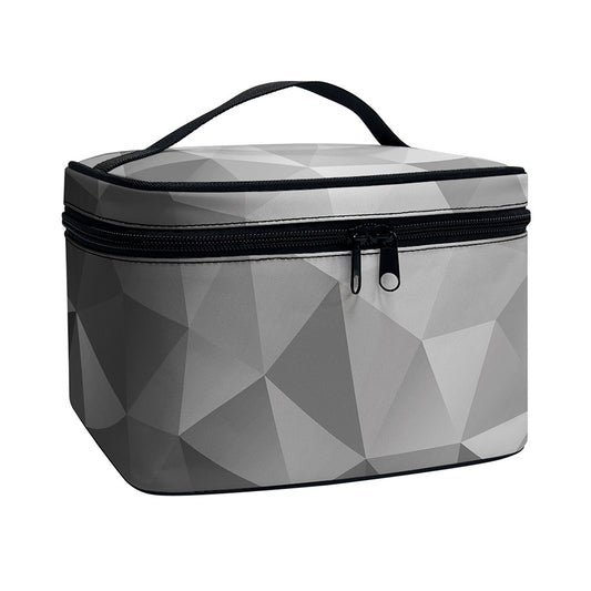 Grey Polygonal Geometric Print Travel Makeup Bag