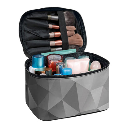 Grey Polygonal Geometric Print Travel Makeup Bag