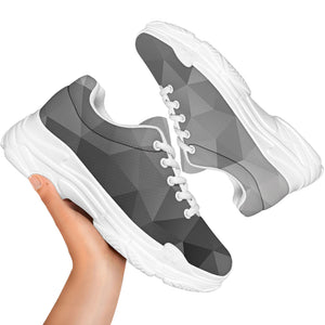 Grey Polygonal Geometric Print White Chunky Shoes