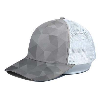 Grey Polygonal Geometric Print White Mesh Trucker Cap