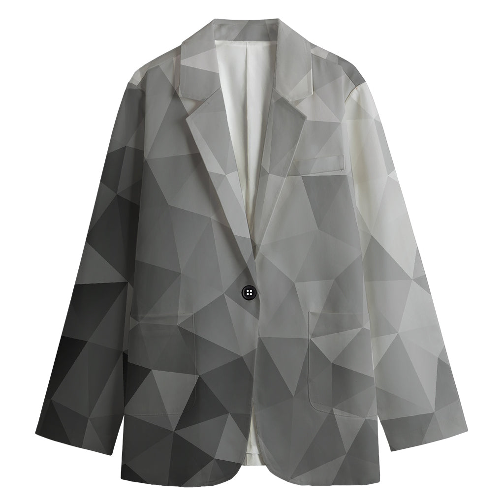 Grey Polygonal Geometric Print Women's Blazer
