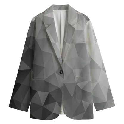 Grey Polygonal Geometric Print Women's Blazer