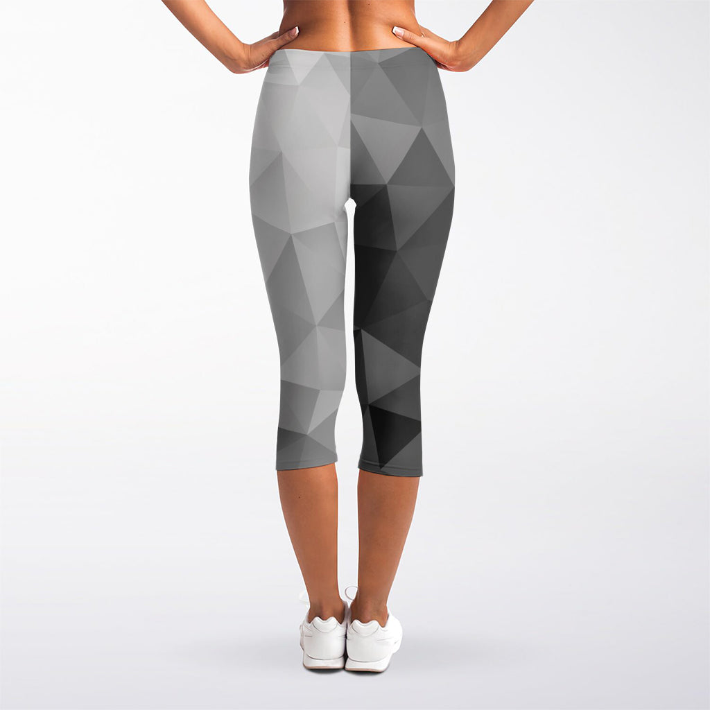 Grey Polygonal Geometric Print Women's Capri Leggings