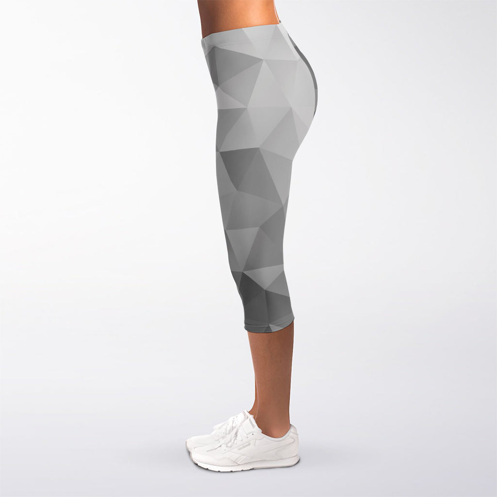 Grey Polygonal Geometric Print Women's Capri Leggings