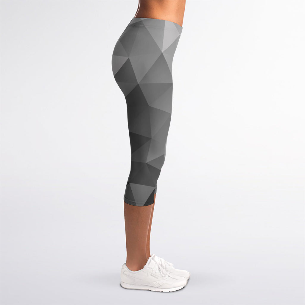 Grey Polygonal Geometric Print Women's Capri Leggings