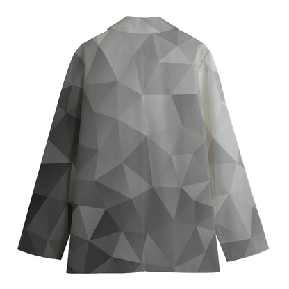 Grey Polygonal Geometric Print Women's Cotton Blazer