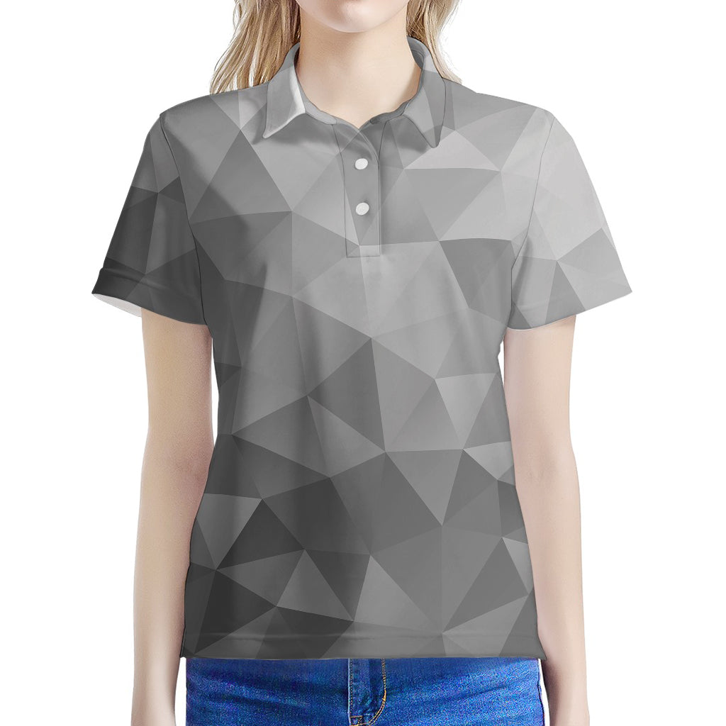 Grey Polygonal Geometric Print Women's Polo Shirt