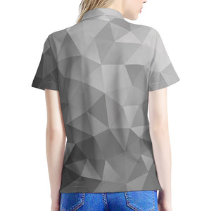 Grey Polygonal Geometric Print Women's Polo Shirt