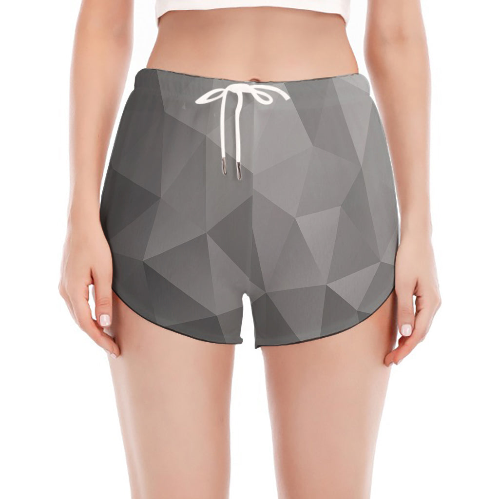 Grey Polygonal Geometric Print Women's Split Running Shorts