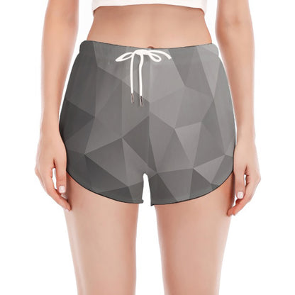 Grey Polygonal Geometric Print Women's Split Running Shorts